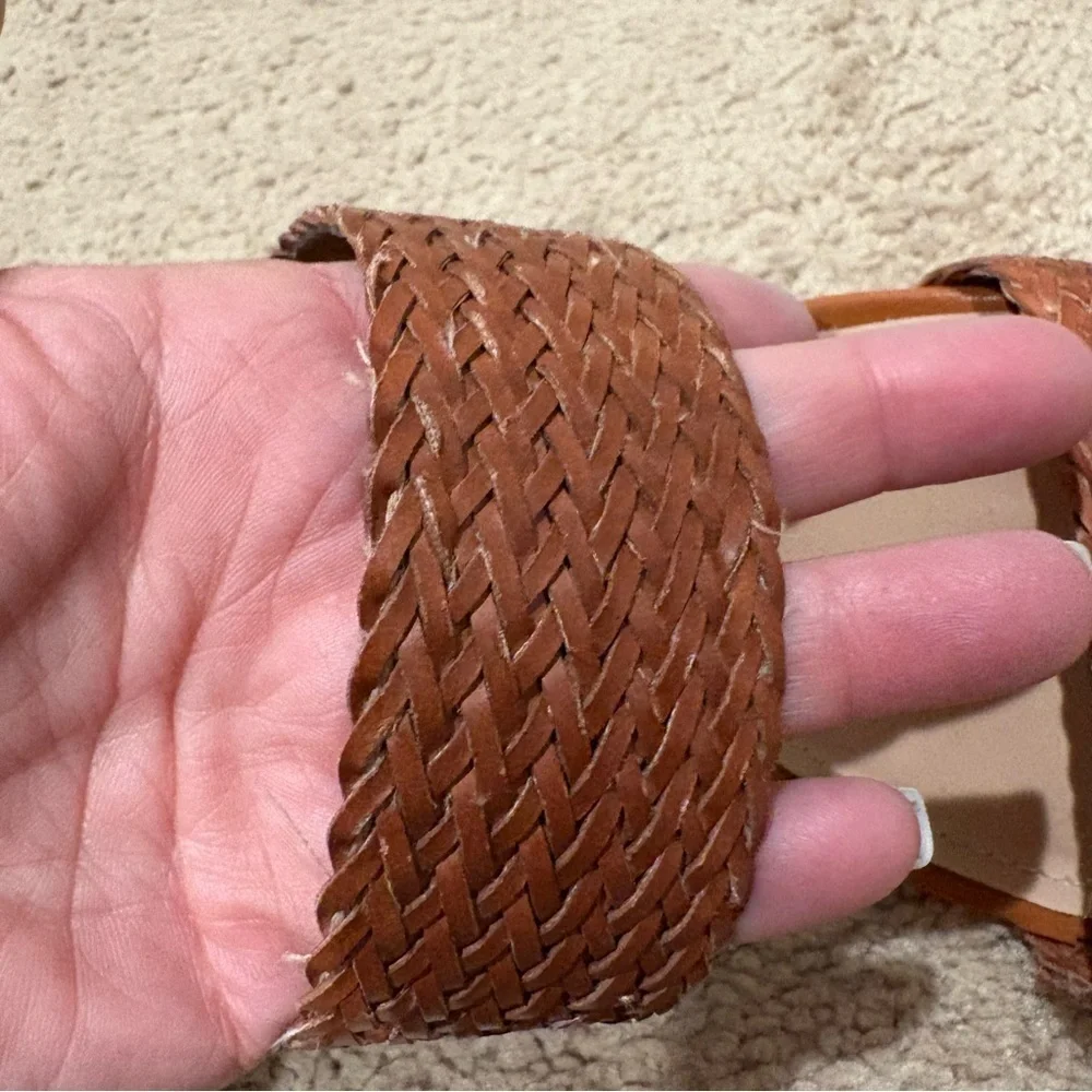 Brown Woven Block Heel Sandals